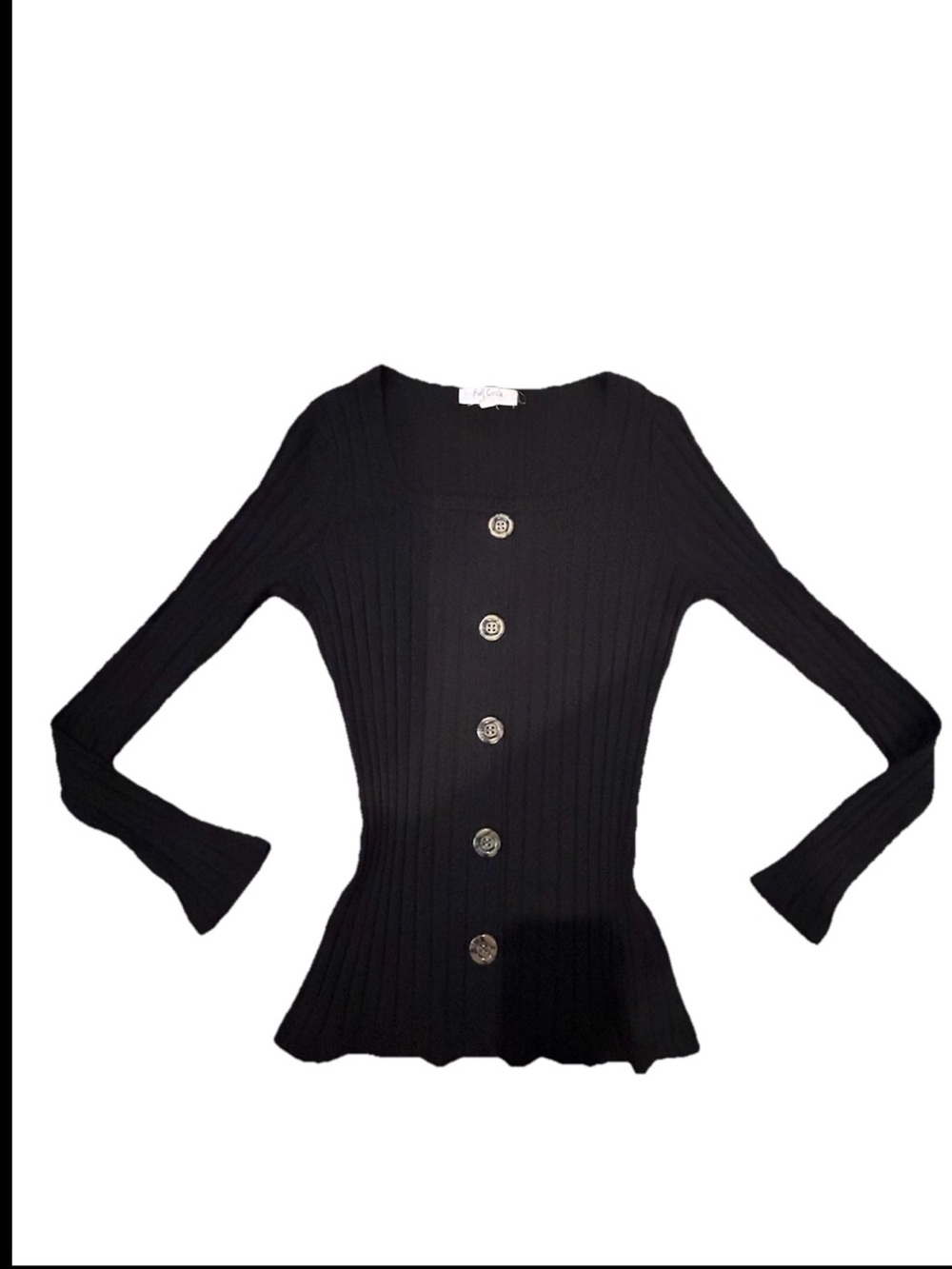 The Full Circle Trends Black Rib-Knit Button Front Round Neck Cardigan Sweater
